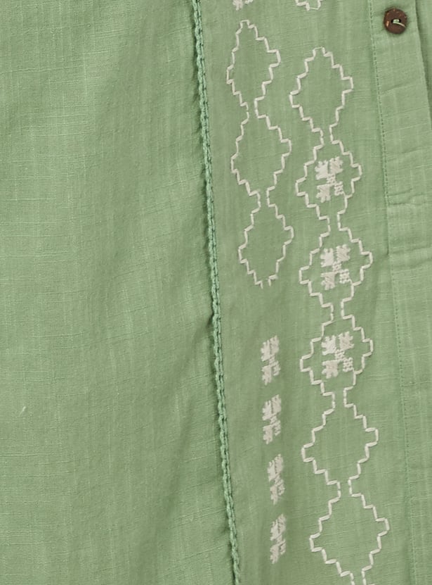 Women's Olive Green Straight Embroidered Kurta