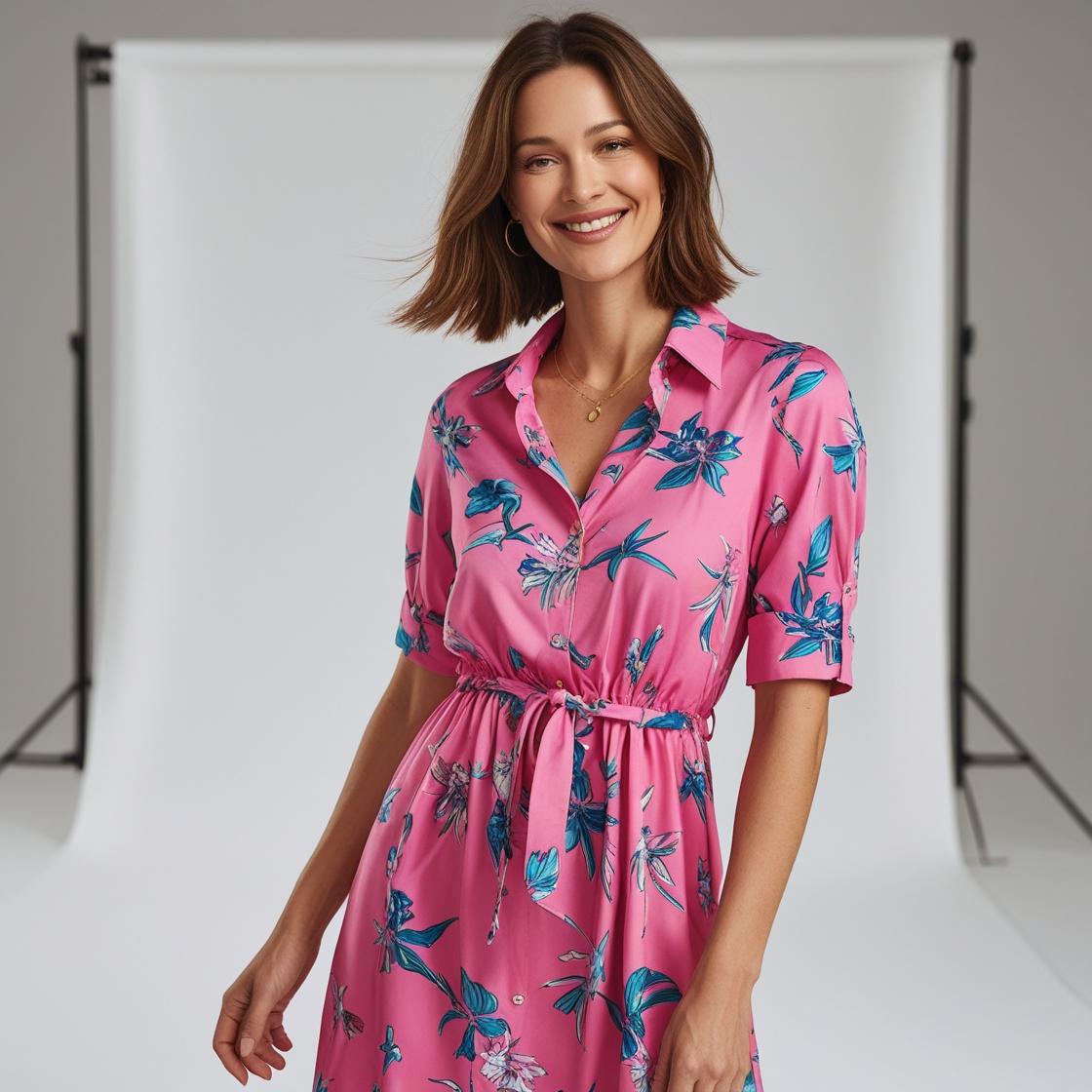 Lynox Women's Pink Floral Shirt Dress