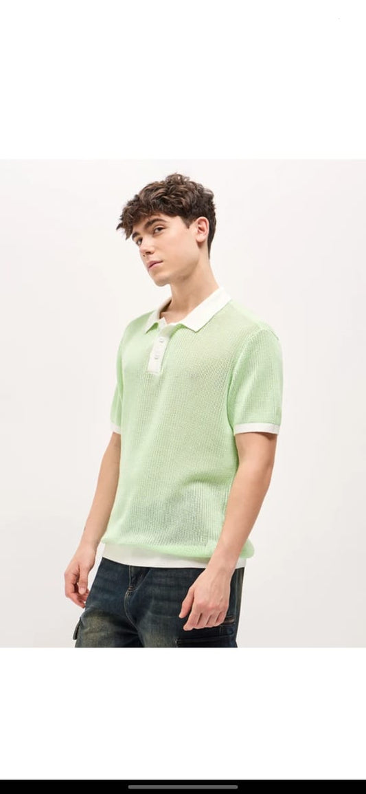 Lynox Mint Green Textured Polo T-Shirt