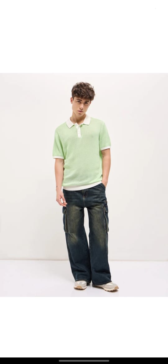 Lynox Mint Green Textured Polo T-Shirt