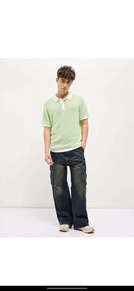 Lynox Mint Green Textured Polo T-Shirt