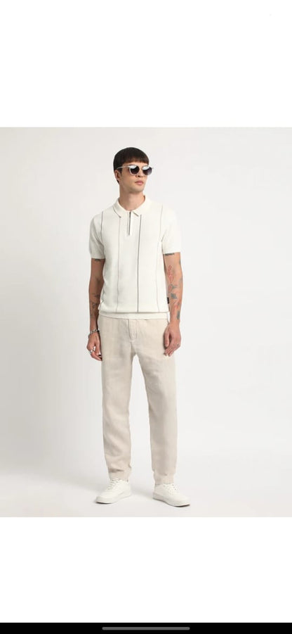 Lynox Minimalist White Polo Shirt with Zip