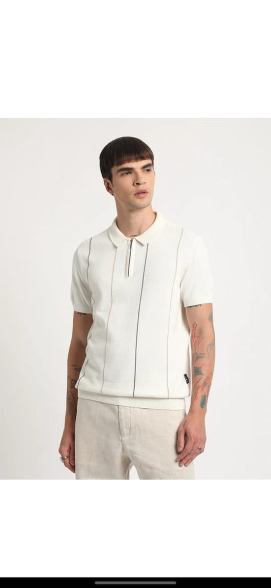 Lynox Minimalist White Polo Shirt with Zip